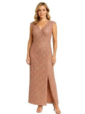 CONNECTED APPAREL Lace Sequin Evening Formal Long Dress Gown Rose Pink Sz 10